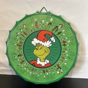 Dr. Seuss How the GRINCH Stole Christmas Round Metal Bottle Cap Sign Decor 11.6"